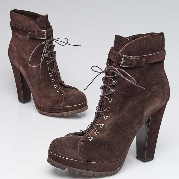 Alaïa Brown Suede Lace-Up High Heeled Ankle Boots Size 10/40.5 - Picture 1 of 5